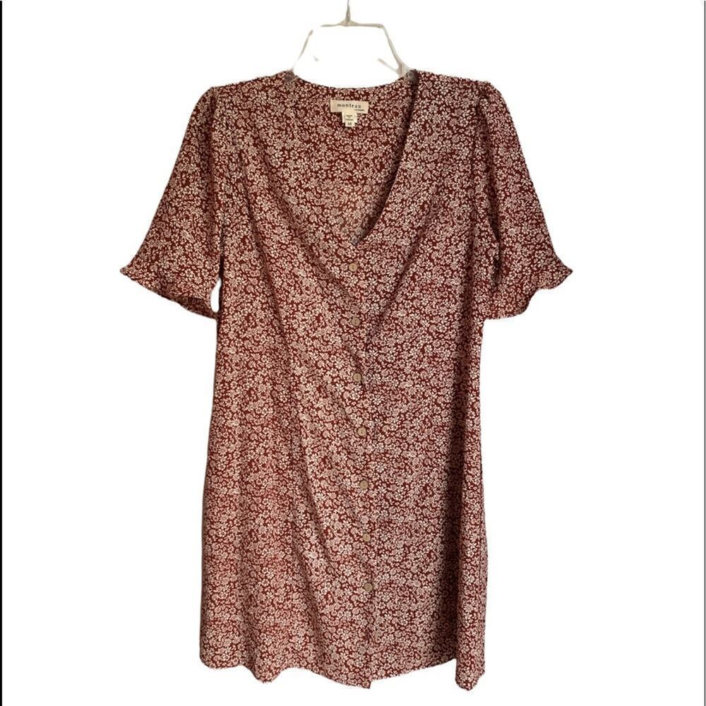 MONTEAU Women’s Rust/Ivory Floral Boho Type Dress / Size: Medium